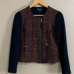Ella Moss Women's Black and Brown Tweed Textured Blazer Moto Jacket Size XS